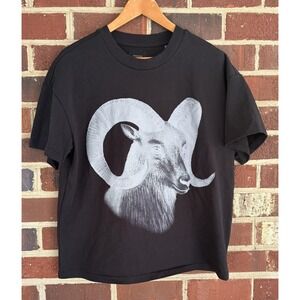 PacSun Shirt Mens Medium Black Ram Goat Graphic Tee T-Shirt Animal Print